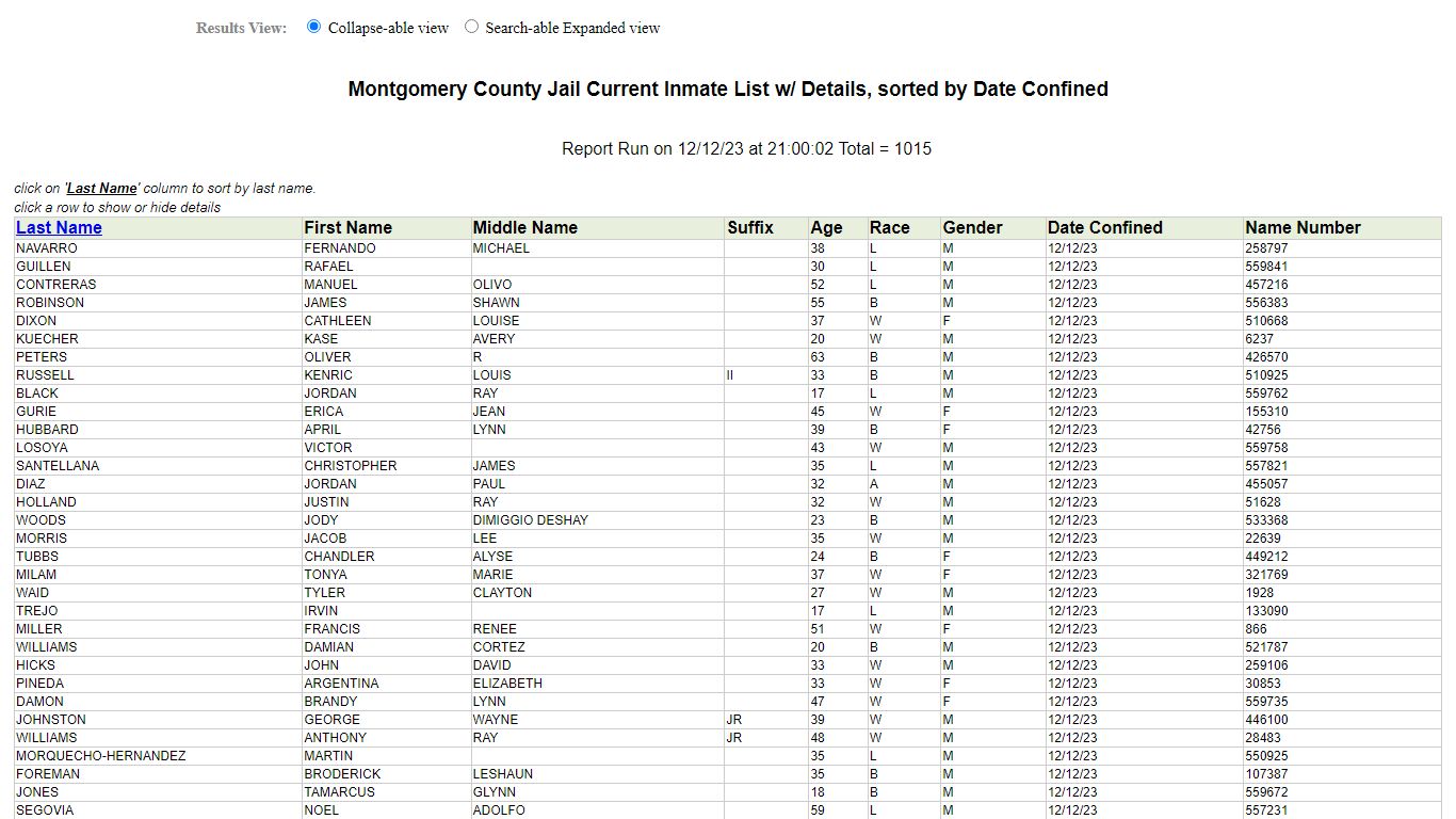 Jail Roster - Montgomery County, Texas